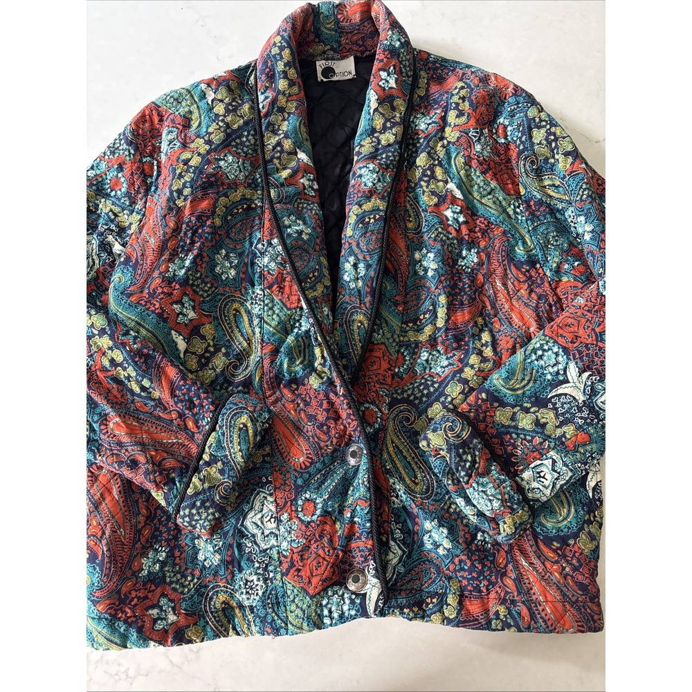 First Option tapestry paisley jacket Blazer womens L Quilted Vtg Cottagecore